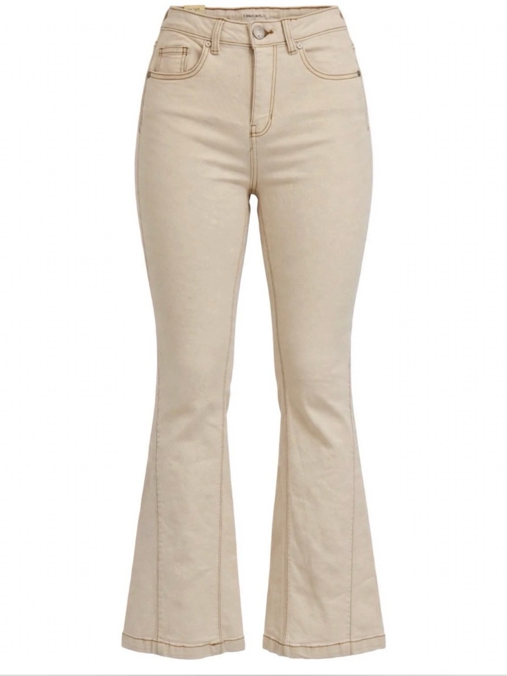 Ban.Jara High Rise Flare Jeans Women Sz 26 Cream Contrast Stitch NWT 70s Boho